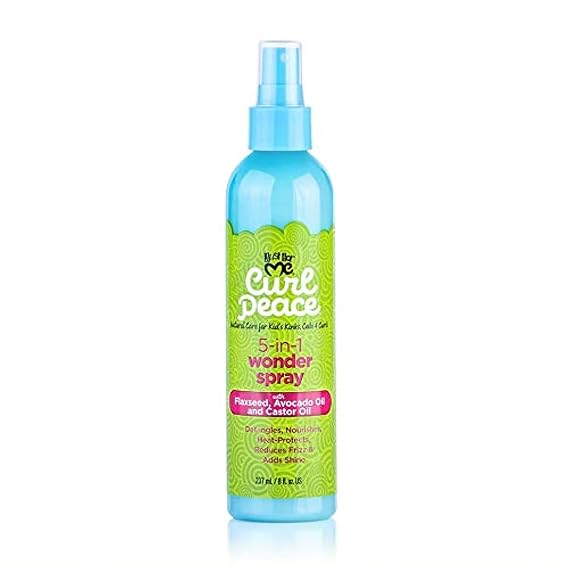 Just For Me Curl Peace 5-In-1 Wonder Spray - Detangles, Nourishes, Heat-Protects, Reduces Frizz, Adds Shine, Contains Flaxseed, Avocado Oil, Castor Oil, No Animal Testing, 8 oz