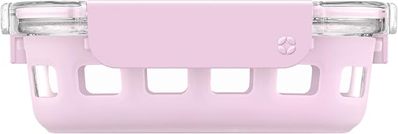 Ello Duraglass 1.75 Cup Glass Meal Prep Container with Lid, Pink Cashmere | 1.75 cup glass meal prep container with silicone sleeve, leakproof BPA-free lid, microwave, freezer and dishwasher safe