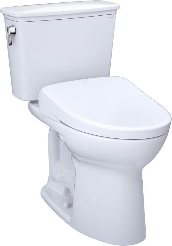 TOTO Drake Transitional WASHLET+ Two-Piece Elongated 1.28 GPF Universal Height TORNADO FLUSH Toilet with S7 Contemporary Bidet Seat, Cotton White - MW7864726CEFG.10#01