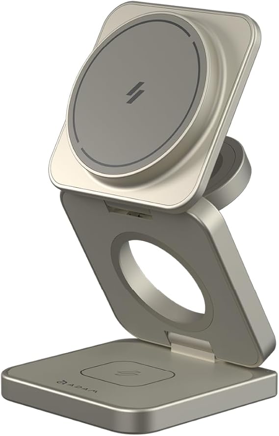 ADAM elements Mag 3 Ultra - Official Qi2 Certified 25W 3-in-1 Foldable Wireless Charging Station, Fast Magnetic Charger for iPhone 17 16 15 14 13 12 Series, Apple Watch Ultra & AirPods (Titanium)