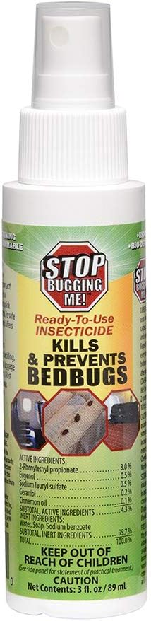 Stop Bugging Me Bed Bug Treatment & Repellent Spray for Bed Bugs All-Natural, Non-Toxic, Poison Free | Indoor Use | Non-Aerosol Fingertip Travel Spray | 3 oz