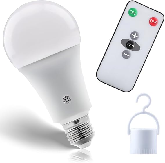 Texsens Rechargeable Light Bulb, 7W 600LM Battery Powered Light Bulb with Remote Controller, Emergency LED Lamp Without Electricity, for Power Outage Outdoor Activity Hurricane, Daylight(1 Pack)