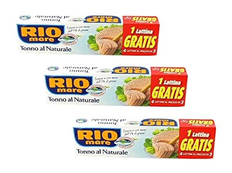 Rio Mare: Set of 12 Cans of Natural Tuna Fish , Yellowfin Tuna Quality * Pack of 12, 80g (2.82oz) Each * 960g (33.86oz) Total * [ Italian Import ]