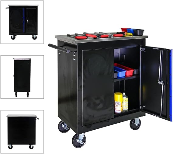 Portable Rolling Tool Cabinet with Wheels, Two Door, Heavy Duty Industrial Service Cart for Warehouse, Garage