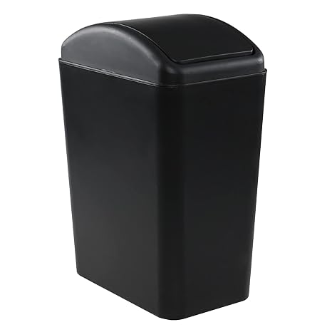 16 Liter Plastic Garbage Can, Waste Bin with Swing Lid (Black)