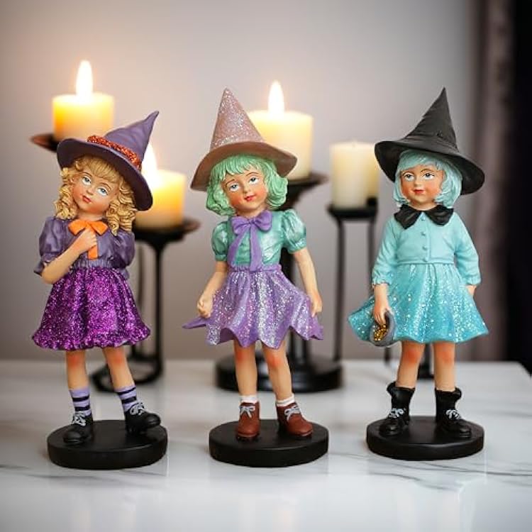 OrnamentallyYou Mystical Victorian Witch Sisters Set of Three Figurines, Enchanted 6 Statues for a Bewitching Halloween Tabletop Display