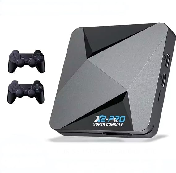 Super Console X2 Pro Retro Gaming Console, 37000+ Games, EmuELEC 4.6 + Android TV 9.0, 2 Wireless Controllers, 4K HD Output