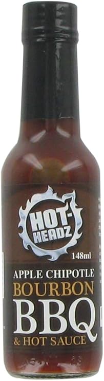 Hot-Headz! Apple Chipotle Bourbon BBQ and Hot Sauce With Naga Chilli & Chipotle Peppers. Sweet, Smoked & Spicy Bourbon BBQ Hot Sauce For Dips, Glaze, Marinades & Rubs. Gluten Free & Vegan. (148 ml)