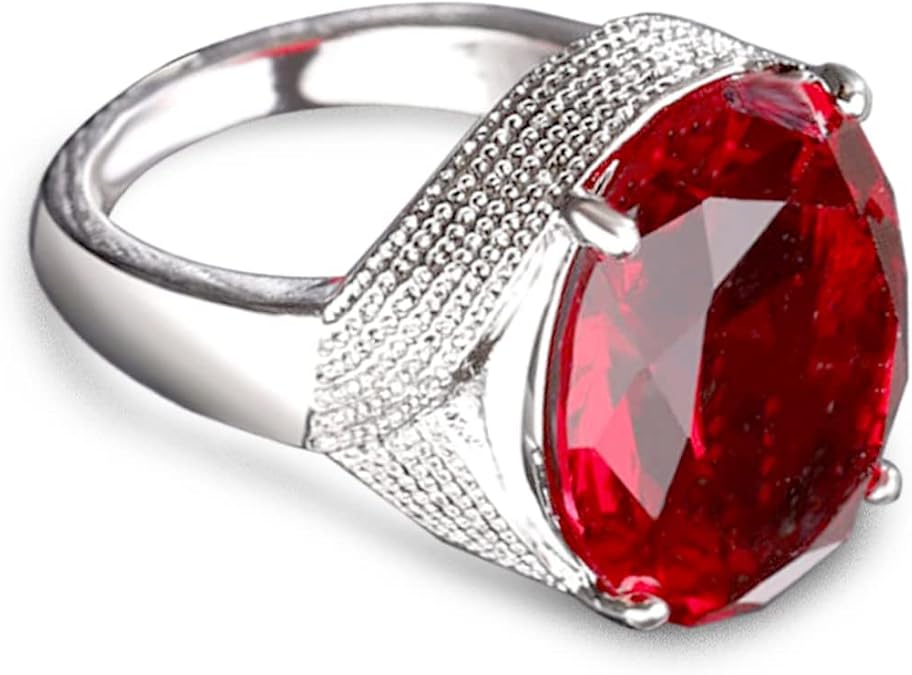 HAIXIAN Red Gemstone Ring for Women,Platinum Plated Crystal Ring Jewelry for Her