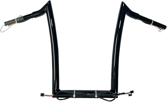 Pre Wired Dominator Industries 1 1/4 Inch Road Glide Meathook Ape Hanger Handlebars, 12 Inch Rise, Gloss Black Compatible With 2015-2022 Harley Road Glides Heated Grip Option