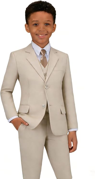 Boys Formal Suit 5 Piece Set Slim Fit Tuxedo Suits Adjustable Waist