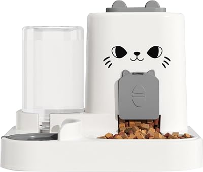 Automatic Pet Food Water Dispenser, 1.6L Auto Gravity Pet Feeder and 0.6L Water Dispenser Set, Cage Cat Dog Food and Water Dispenser for Kitten Puppy Bunny Guinea Pig - Gray