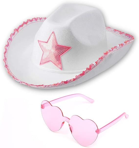 Funcredible Blue Cowgirl Hat Blue Cowboy Hat with Silver Star - Rodeo Outfit for Women Cowgirl Costume Accessory