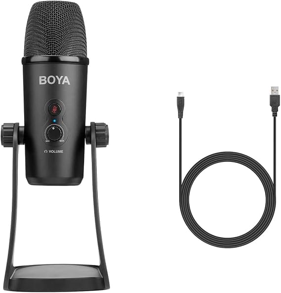Boya BY-PM700 Multi-Pattern USB Microphone for Windows and Mac Computers with Headphone Output, Black