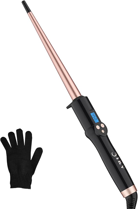 Hair Curling Wand for Long Hair,9-19mm Tapered Curling Iron Ceramic Barrel,Dual Voltage Hair Curler,Glove Include