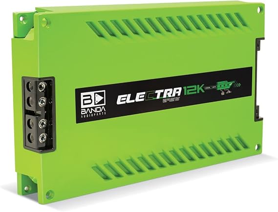 Electra 1-Channel Vehicle Audio Bass Amp - 12600W High-Powered Mono Bass Amplifier w/Subsonic Filter & Low Pass Filter Stable at 1Ohm, LED Indicators, Sound Specialization Green - Banda 12K1OHMGREEN