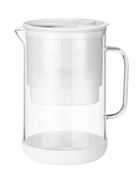 Waterdrop PT-09W 10-Cup Large Glass Water Filter Pitcher, Eco-Friendly | NSF/ANSI 53, 42 & 372 Certified Filter, Reduces PFOA/PFOS, Chlorine, Cadmium, Copper & Mercury, BPA-Free, White