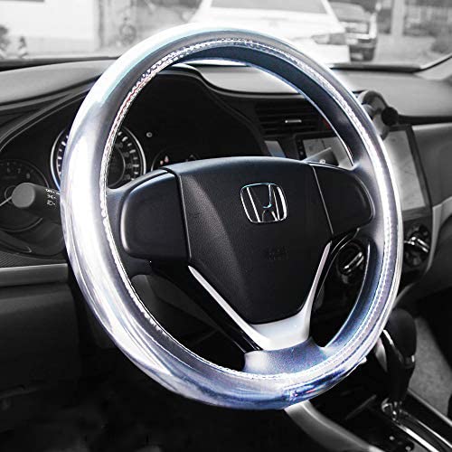 Madmax Plating Steering Wheel Cover with Charming Sparkling Color, Universal Fit 14.5 Inch Car Wheel Protector, Anti-Slip Sport Leather Steering Wheel Cover for Men, Women and Girls, Silver