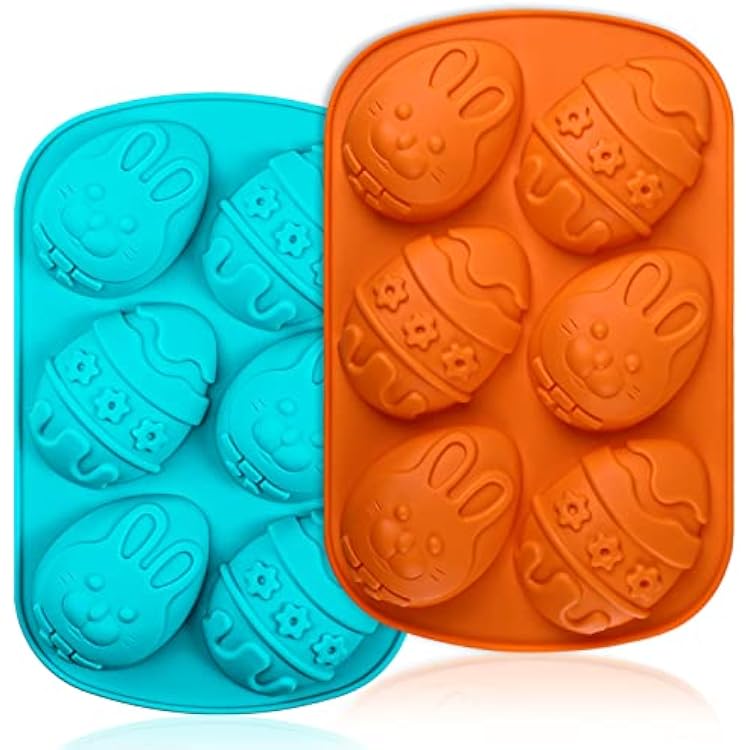 Webake Easter Egg Molds 2 Pack Jumbo Easter Chocolate Molds Silicone Bunny Egg Muffin Cupcake Pan Non-stick Half Egg Shaped Moulds for Easter Breakable Chocolate, Easter Baking