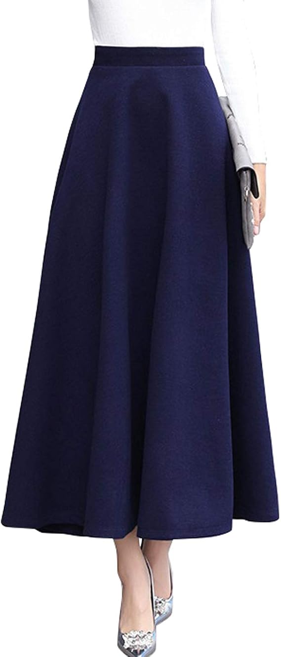 CHARTOU Women's Stretchy High Waist Woolen Flared A Line Swing Maxi Long Skirt