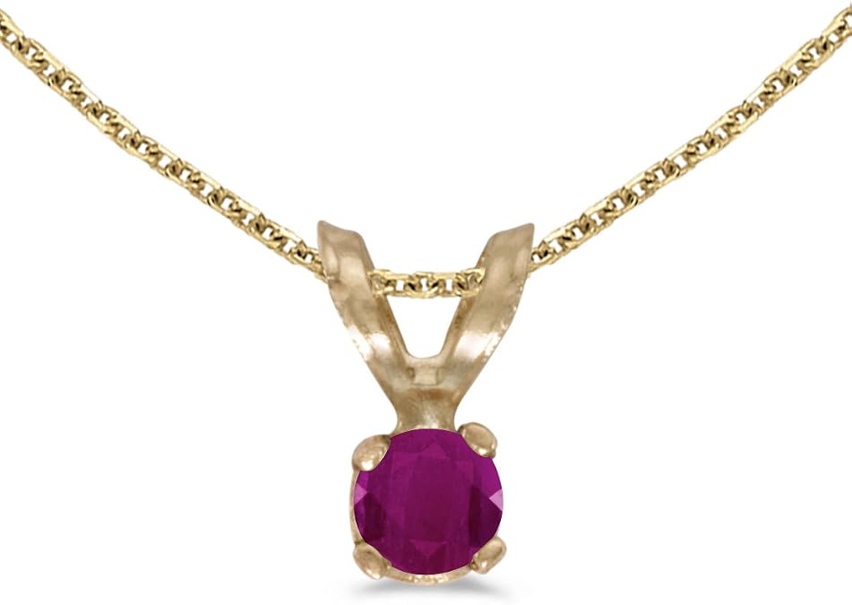10k Yellow Gold Round Ruby Pendant with 16" Chain