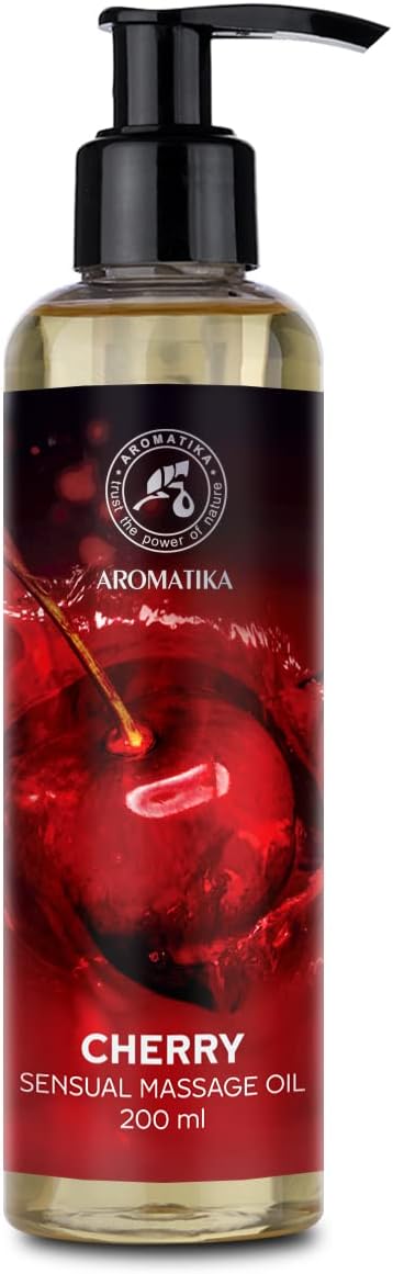 AROMATIKA Sensual Massage Oil for Couple 200ml – Cherry – Edible & Kissable Body Oil for Him & Her – Romantic Gift for Couples – Relaxing Warming Massage Oil for Date Night & Spa at Home