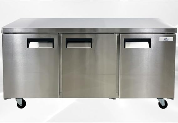 cooler depot Commercial Under Counter Refrigerator with Worktop 3 doors 72 Inches Width 21 Cu. Ft. 3 Shelves Stainless Steel 33F~41F 115V/60HZ -AUR-18476