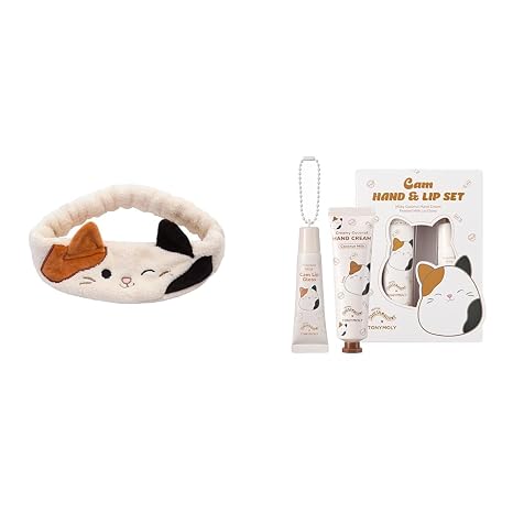 TONYMOLY x Squishmallow Cam the Cat Plush Headband for Skincare, Makeup, Soft & Cozy Hair Accessory for Washing Face, + Squishmallow Cam the Cat 2PC Hand Cream & Lip Gloss Set, Coconut Milk Hand Cream