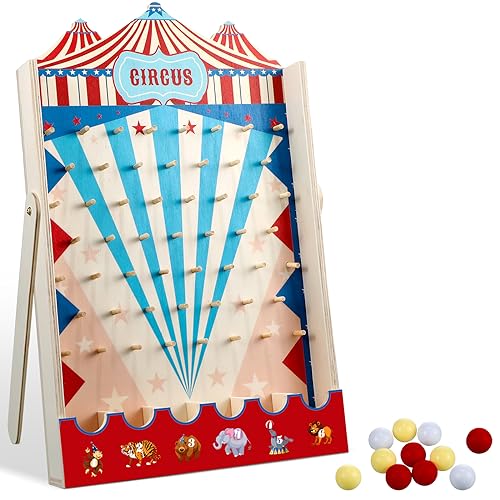 Fulmoon Disk Drop Game with 8 Disks Halloween Carnival Circus Theme Christmas Party Fun Wood Family Board Game for Birthday Party Decorations Supplies Activities15.7 x 10 Inch