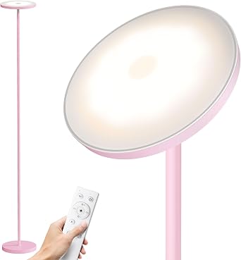 SUNMORY Soft Pink Torchiere Floor Lamp for Bedroom and Office Elegant Standing Lamp with Modern Design, Perfect for Ambient Lighting in Living Spaces