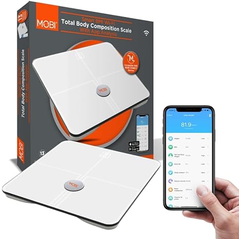 MOBI Smart WiFi Body Composition Scale, Digital Bathroom Scale with 18 Body Metrics, BMI, Body Fat, Muscle Mass, App Sync, 10 User Profiles, 396 lb Capacity, LCD Display