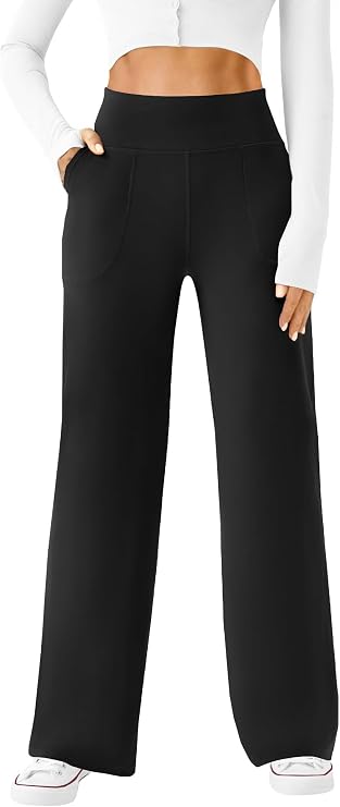 DLOODA Womens Wide Leg Yoga Pants High Waist Casual Trousers with Pockets