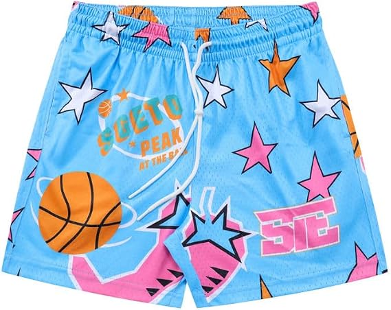 DIOTSR Mens Graphic Basketball Shorts Drawstring Running Workout Shorts Summer Cool Casual Shorts