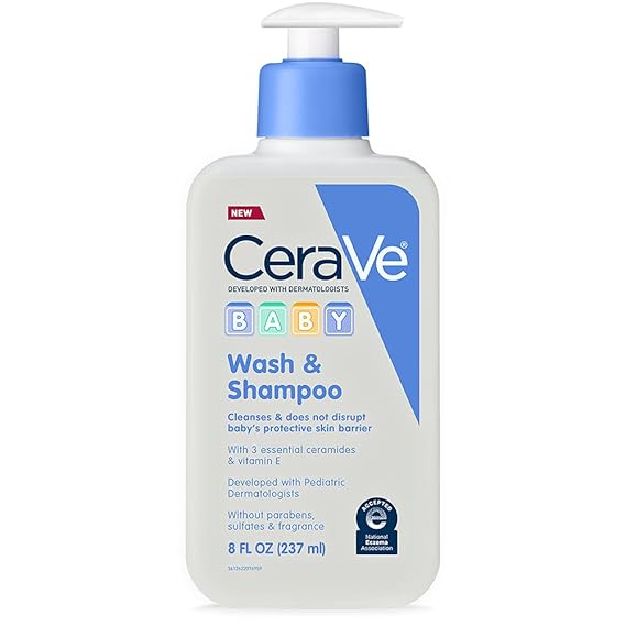 CeraVe Baby Wash & Shampoo, Fragrance, Paraben, Sulfate Free Shampoo for Tear-Free Baby Bath Time, 8 Ounce