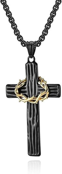 Crown Of Thorns Cross Necklace, 14K Gold Plated Crown Cross Pendant Necklace, Handmade Christian Faith Jewelry Gifts for Women Men
