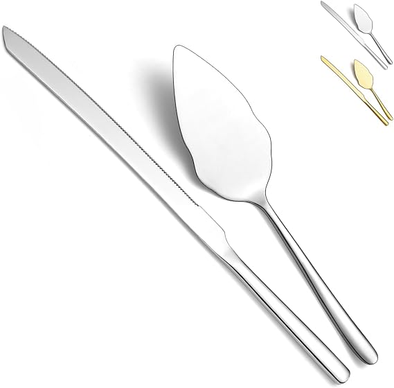 Wedding Cake Knife and Server Set, Stainless Steel Cake Cutting Set for Wedding, Include Cake Cutter and Cake Server for Wedding, Parties, Activities, Family, Dishwasher Safe (Shiny Silver)