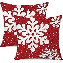 Green Christmas Pillow Covers 18x18 Inch Set of 2 Snowflakes Linen Square Winter Holiday Decoration Cushion Case for Sofa Couch Bed Living Room (Red)