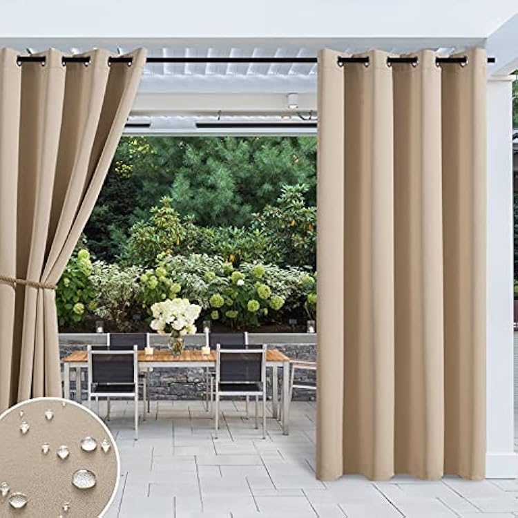 MIULEE Deck Curtains for Outdoor Room Darkening Waterproof Grommet Top Energy Saving Blackout Drapery 52 Inches x 84 Inches Beige 1 Piece