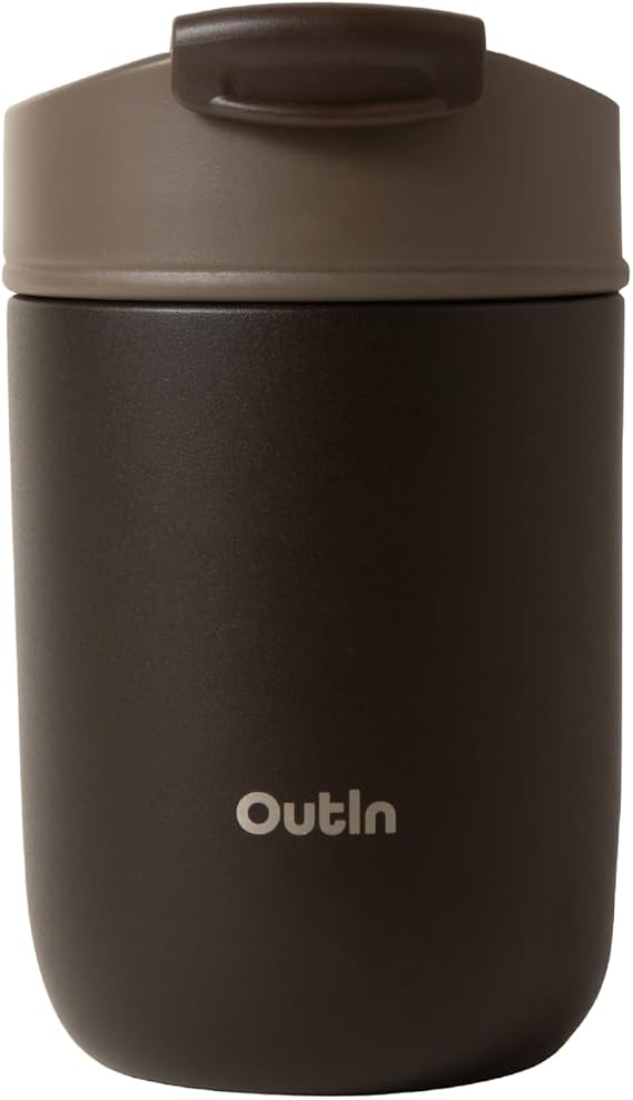 OutIn Travel Tumbler, Leakproof Insulated Coffee Tumbler, 12oz | Stainless Steel Mug with Flip Lid for Hot & Cold Drinks, Outdoor Use, Terra Brown