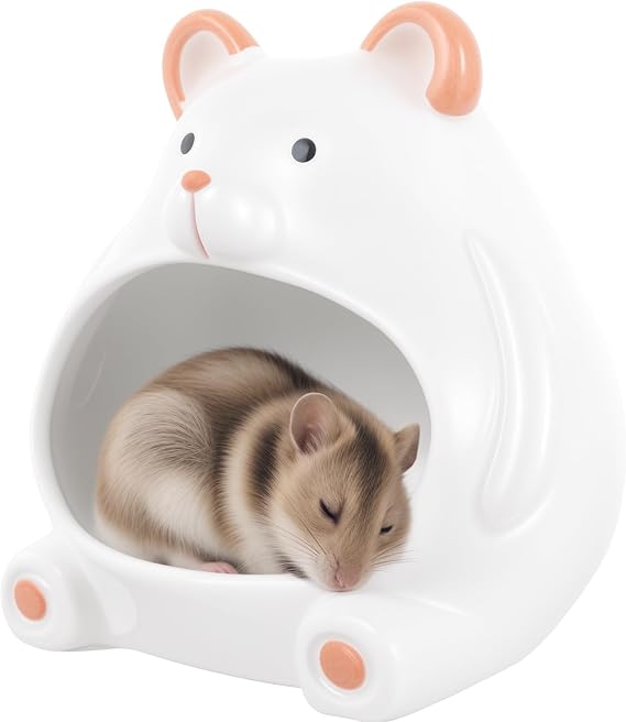 Ceramic Hamster House Summer Cold House Hamster Hide Ceramic Hamster Sand Hedgehog (Bear) White Small Animal Hideaway Hamster House