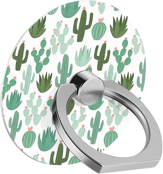 Phone Ring Holder Grip, Cute Green Cactus Cell Phone Ring 360 Rotate Metal Finger Ring Socket Grip Kickstand Compatible with Most of Phones, Tablet and Case