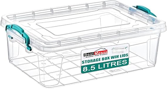 Best House | Plastic Storage Box with Clips & Lid | 8.5 Litres | Pack of 1 | L 36.8cm x W 23.5cm x H 15.5cm | Rectangle |Stackable Clear Durable Multipurpose Office Home Kitchen Tool (SMALL Size)