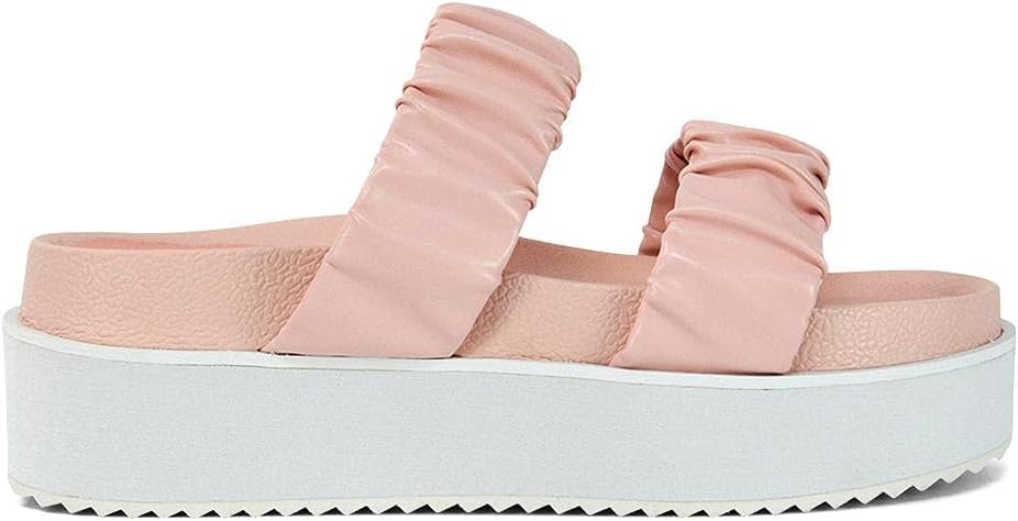 ESSEX GLAM Womens Chunky Platform Heel Sandals Ladies Ruched Straps Slip On Slider Summer Mules Shoes