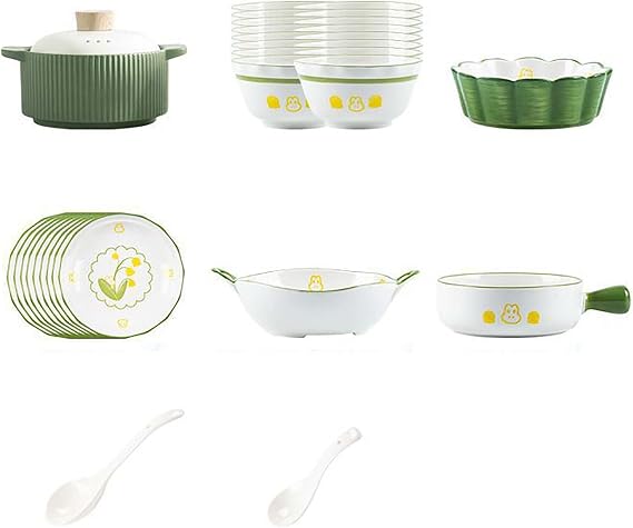 Cute Ceramic Dinnerware Set, Glazed Colorful Plates and Bowls, Complete Tableware Set for Home Dining, Microwave & Dishwasher Safe for Everyday Use