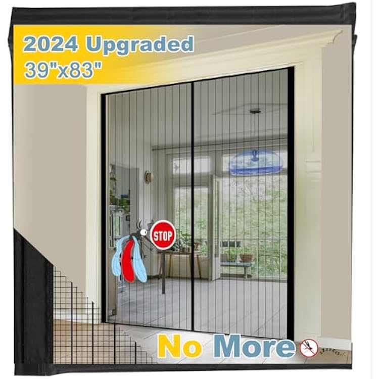 Door Screen Magnetic Closure, Mosquito Screen Door Mesh, Keep Bugs Out, Let Cool Breeze In - Self Sealing Magnets, Heavy Duty Retractable Mesh, Works With Pet, Sliding Door, Front Door - 39 x 83 Inch