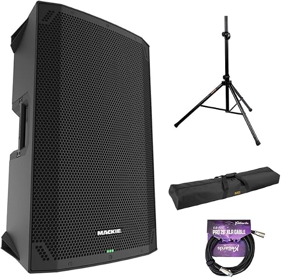Mackie Thump12v4 12" Professional Powered Loudspeaker Bundle with SS-4420 Steel Speaker Stand, Speaker Stand Bag 51" (Black) and Kellards XLR-P20T Pro 20 ft XLR Microphone Cable