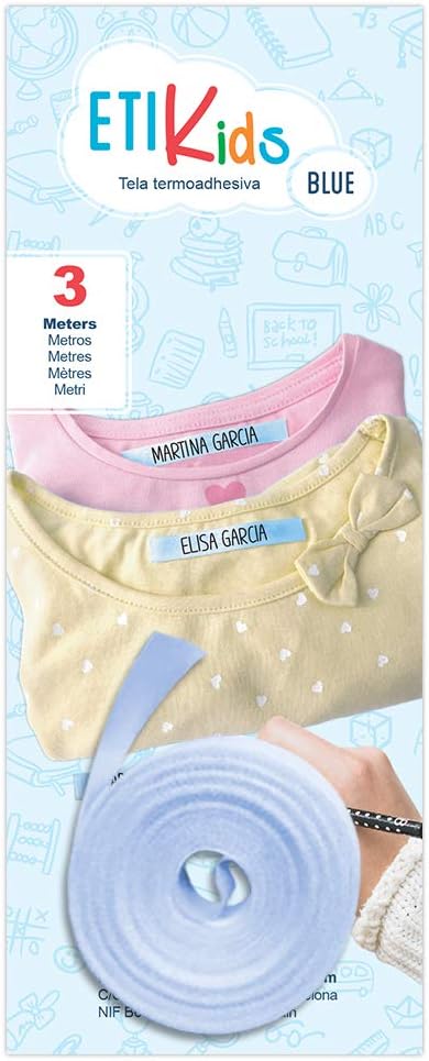 Write On Tape, Iron on Fabric Labels for Clothes Marking, Thermo-Adhesive Name Labels, School & Nursery Use, 3m x 1cm Roll, Cotton (Blue)