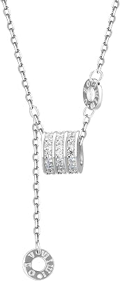 18-Inch Women’S Sterling Silver Necklace, 999 Pure Silver, Elegant Tassel & Zircon Design,  With Jewelry Box & Certificate
