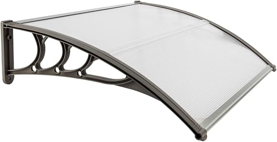 40"x 32" Transparent Window Awning Door Canopy, Awnings for Doors Entrance, Polycarbonate Cover Patio Awning, Rain Snow Sunlight Protection Hollow Sheet Easy to Maintain (White & Gray Bracket)