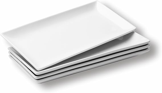 WishDeco Ceramic Serving Platters Set of 4, Rectangle Serving Trays 12 inch, White Serving Plates, Long Platter for Cake, Steak, Sushi, Appetizer